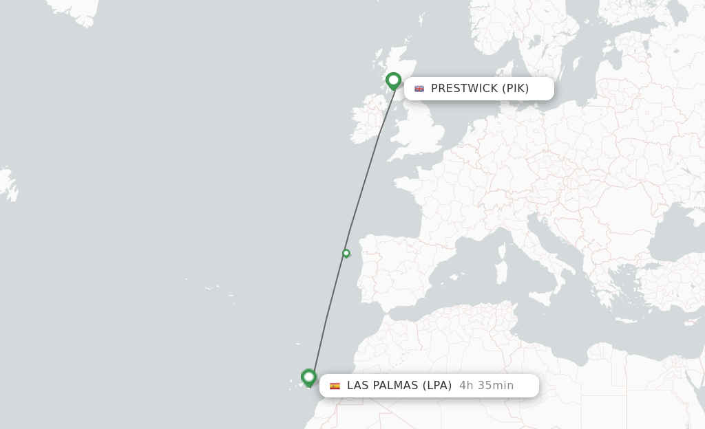 Flights from Glasgow to Las Palmas route map