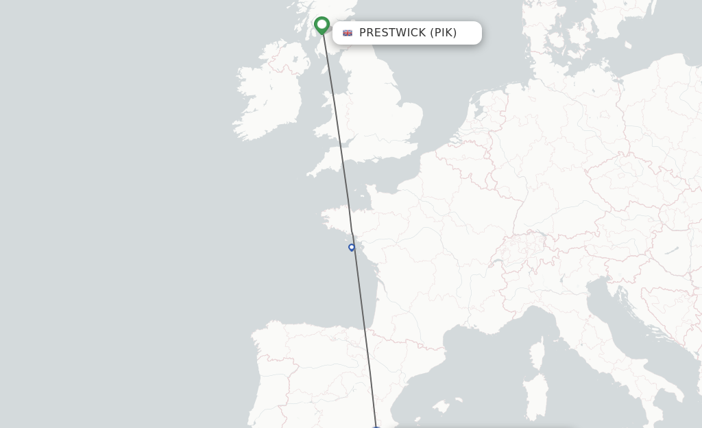 Flights from Glasgow to Corvera route map