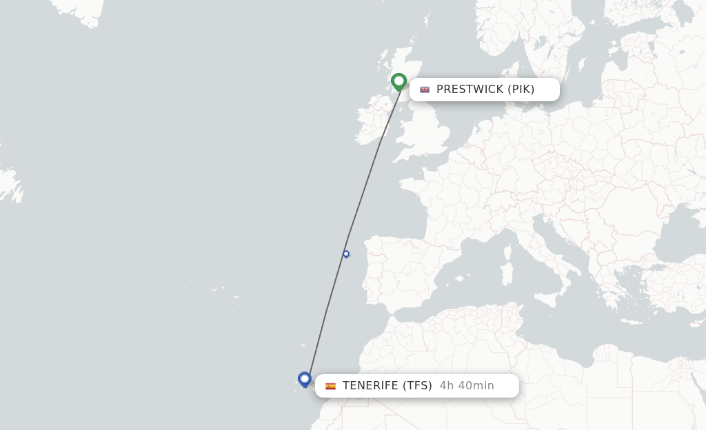 Flights from Glasgow to Tenerife route map