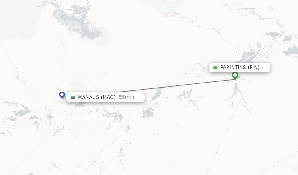 Flights from Parintins to Manaus route map