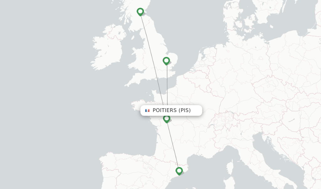 Route map with flights from Poitiers with Ryanair