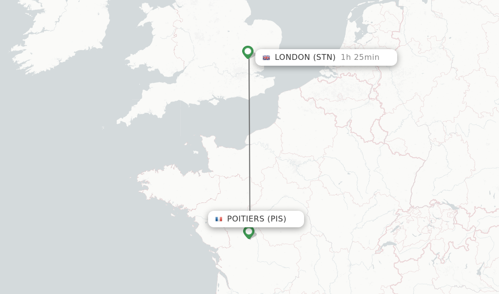 Flights from Poitiers to London route map