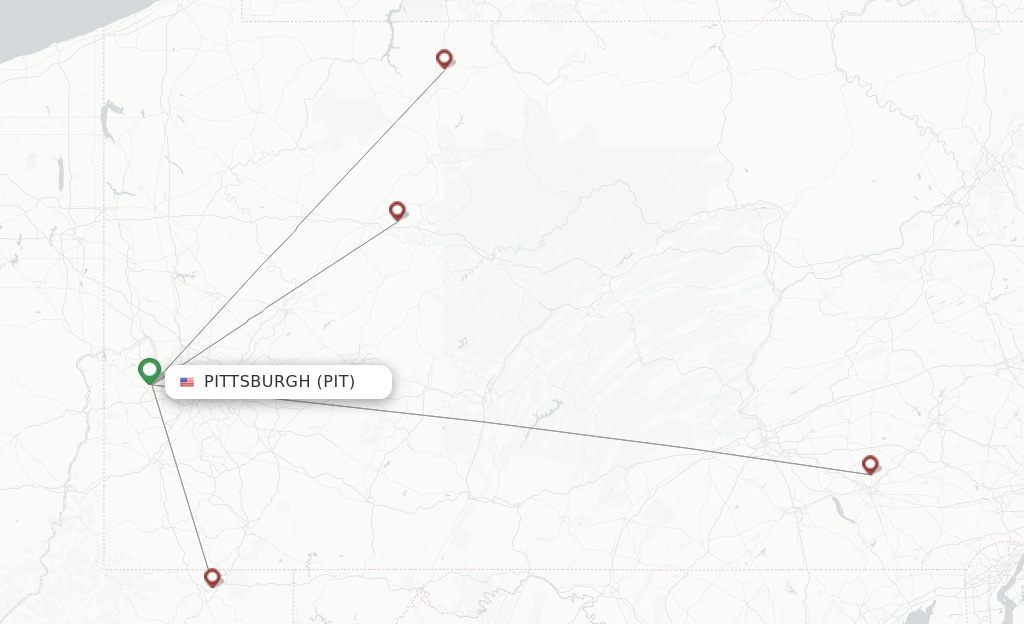 Route map with flights from Pittsburgh with Southern Airways Express