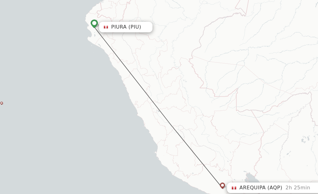 Flights from Piura to Arequipa route map