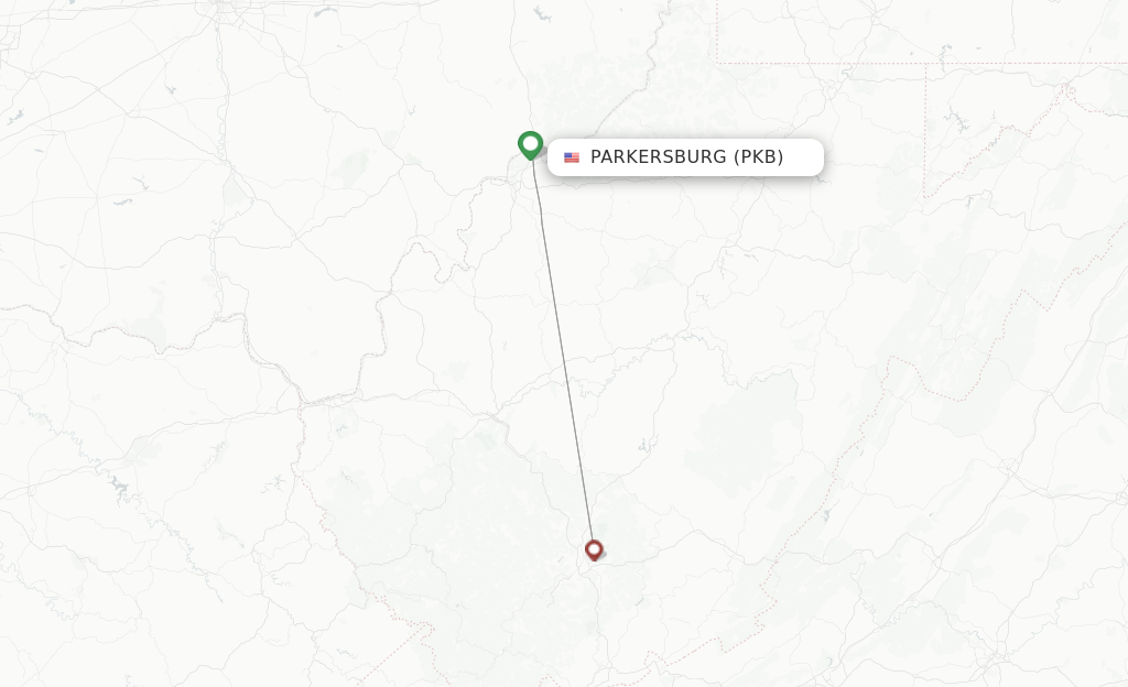 Route map with flights from Parkersburg with Contour Aviation