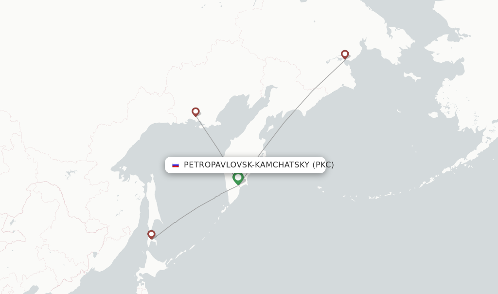 Route map with flights from Petropavlovsk-Kamchatsky with Aurora