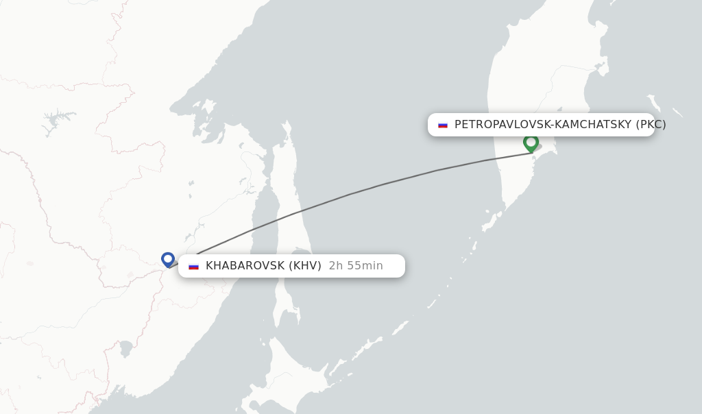 Flights from Petropavlovsk-Kamchatsky to Khabarovsk route map