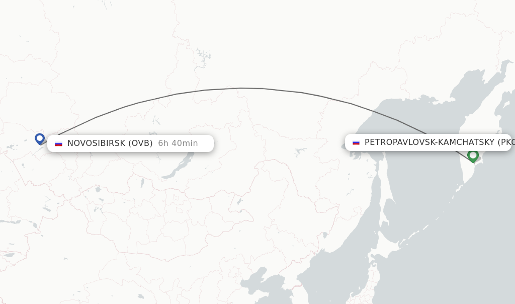 Flights from Petropavlovsk-Kamchatsky to Novosibirsk route map