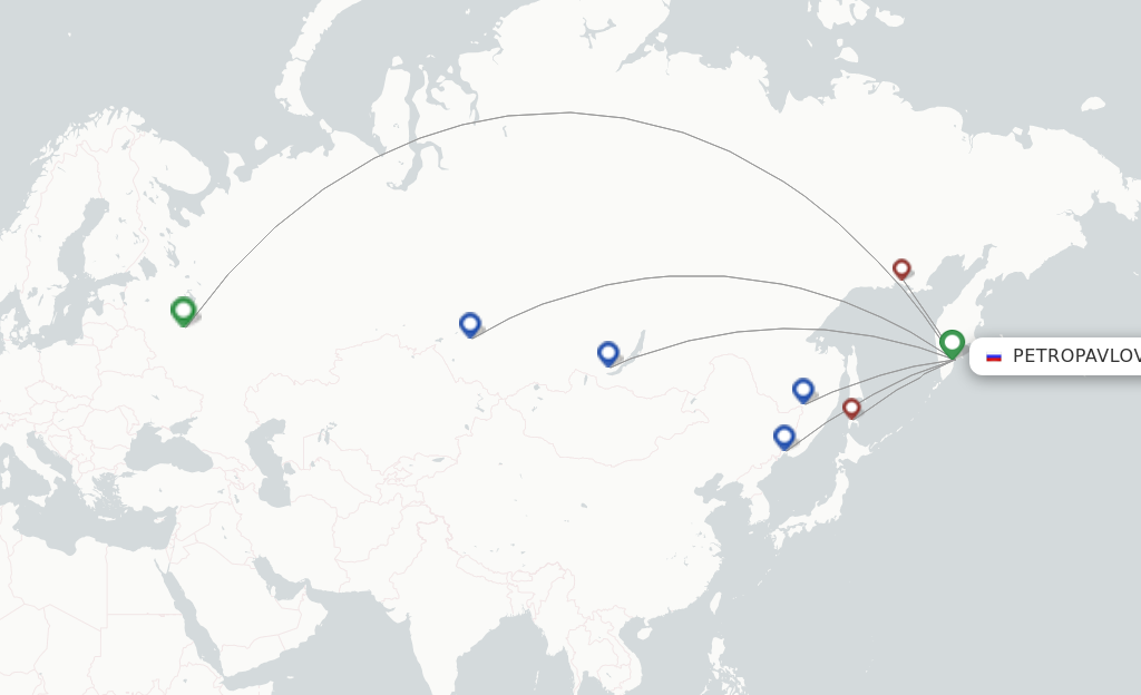 Flights from Petropavlovsk to Ignatyevo route map