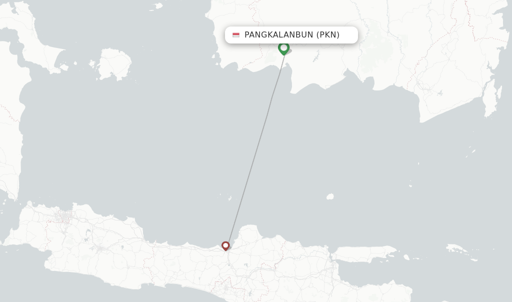 Route map with flights from Pangkalanbun with Wings Air