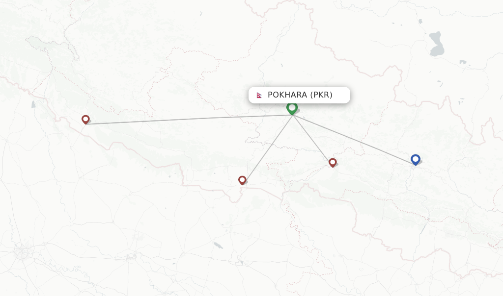 Route map with flights from Pokhara with Buddha Air