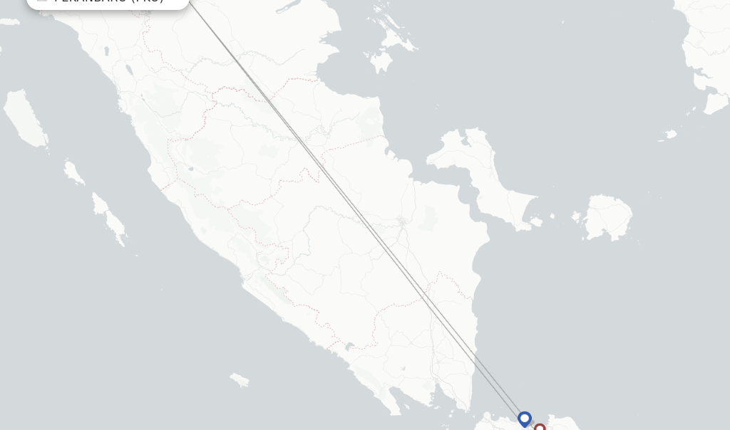 Route map with flights from Pekanbaru with Batik Air