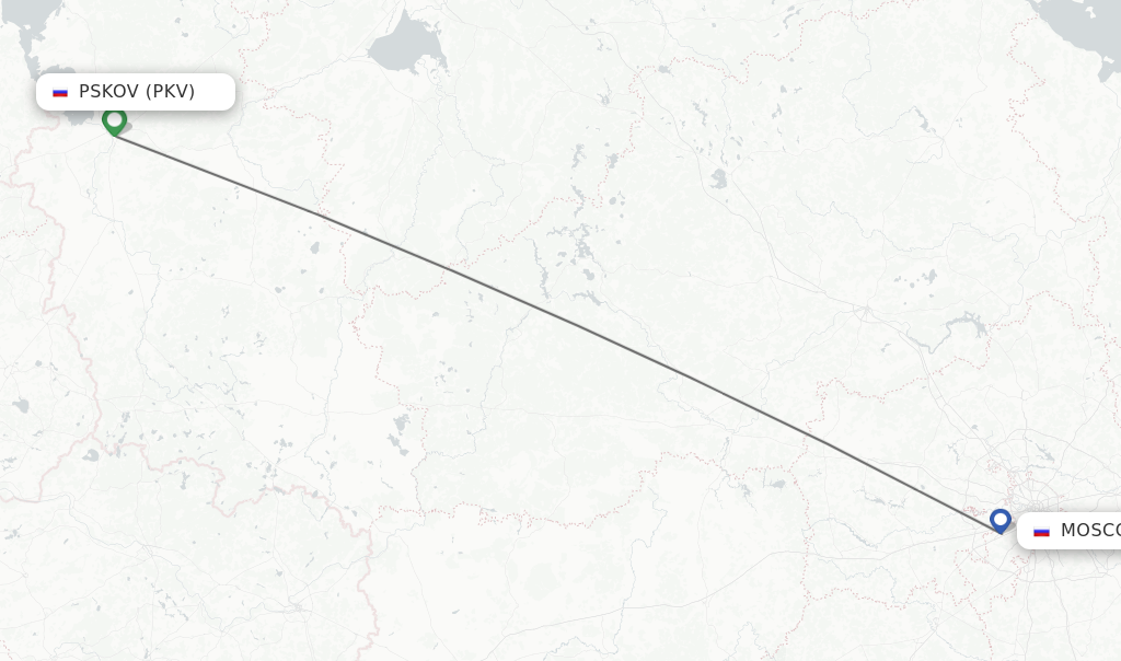 Flights from Moscow to Pskov route map