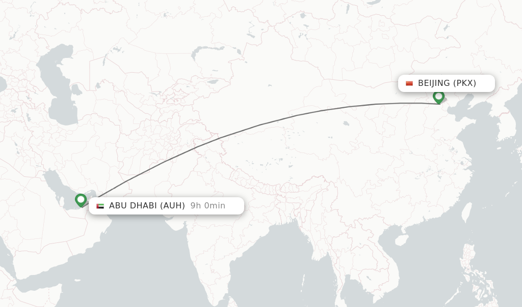 Flights from Beijing to Abu Dhabi route map