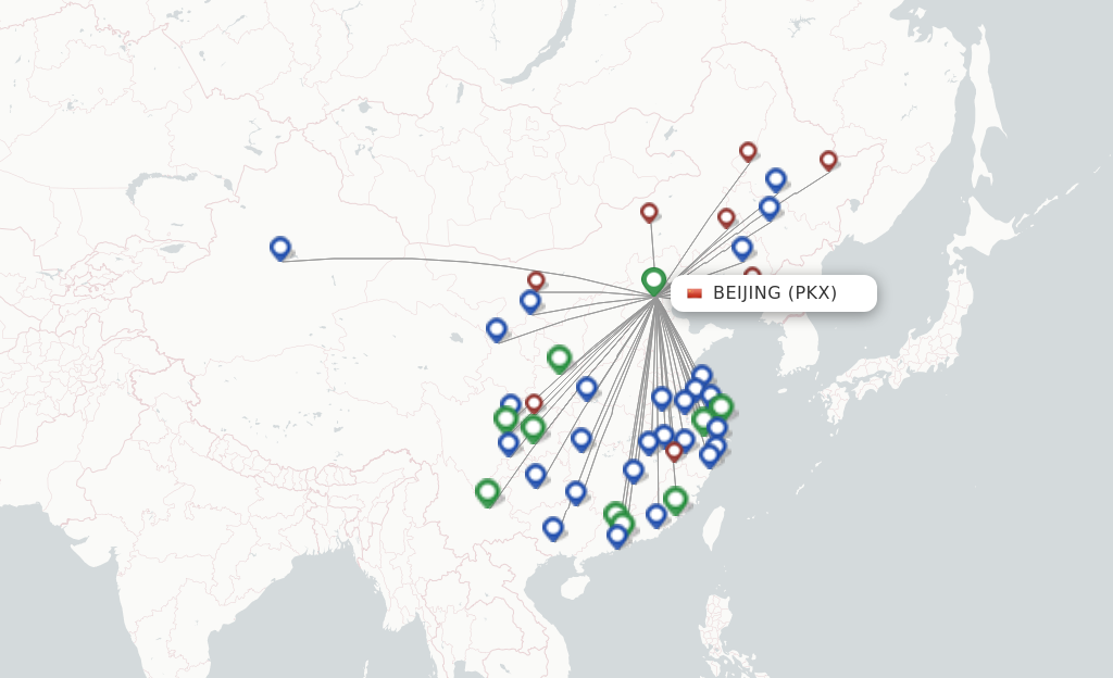 Route map with flights from Beijing with Air China