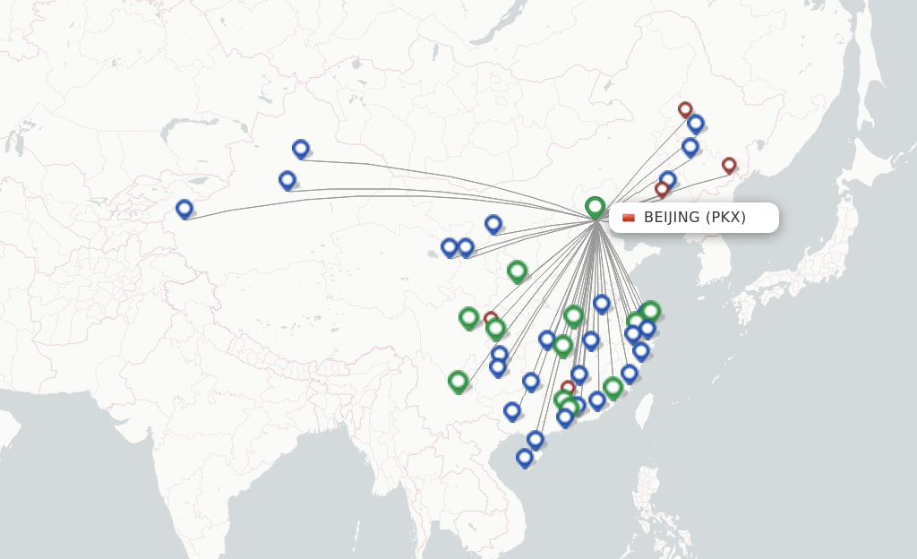 Route map with flights from Beijing with China Southern