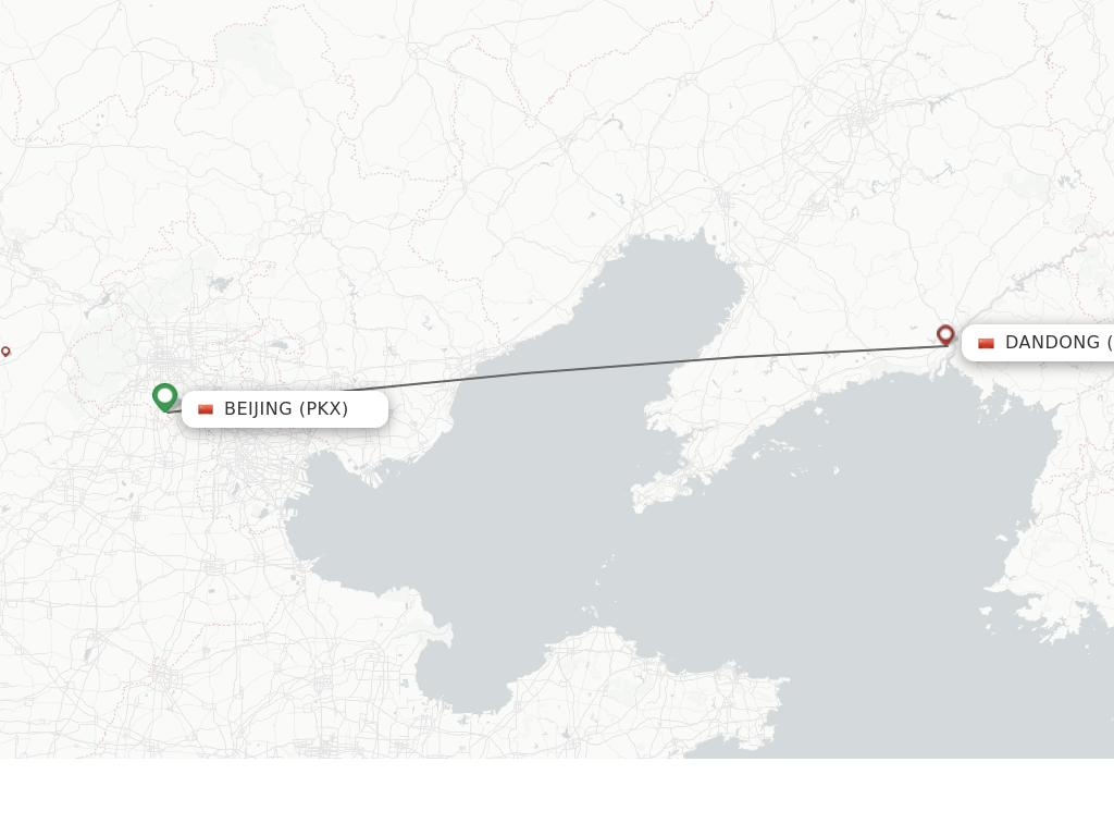 Flights from Beijing to Dandong route map