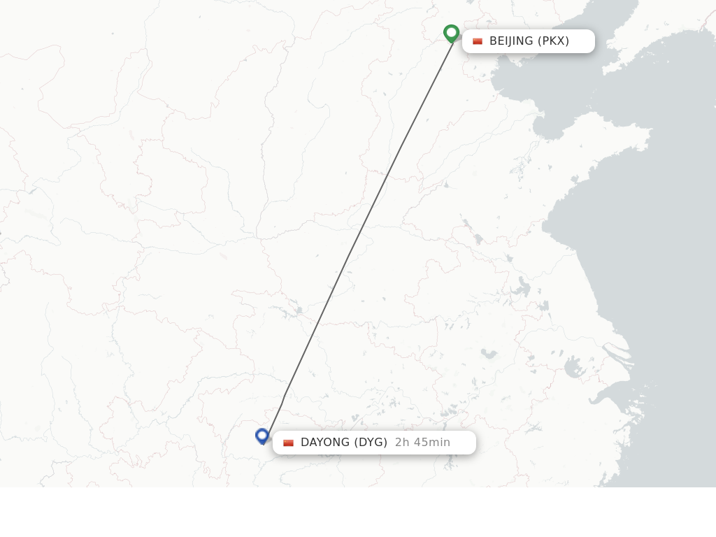 Flights from Beijing to Dayong route map