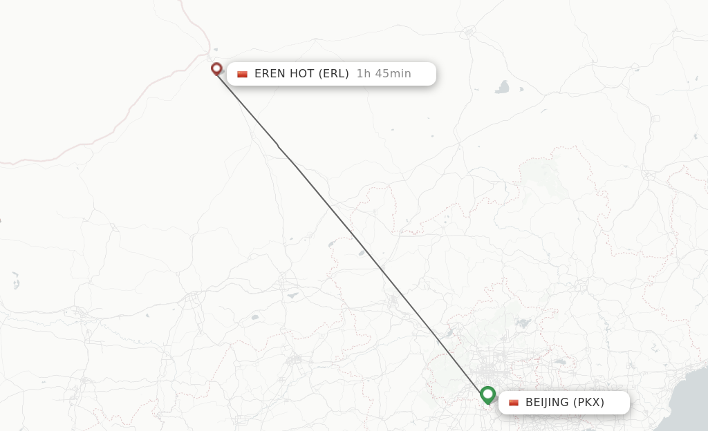 Flights from Beijing to Eren Hot route map
