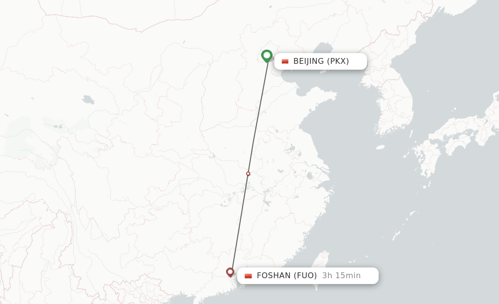 Flights from Beijing to Fuoshan route map