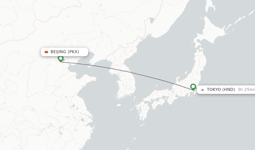 Flights from Tokyo to Beijing route map