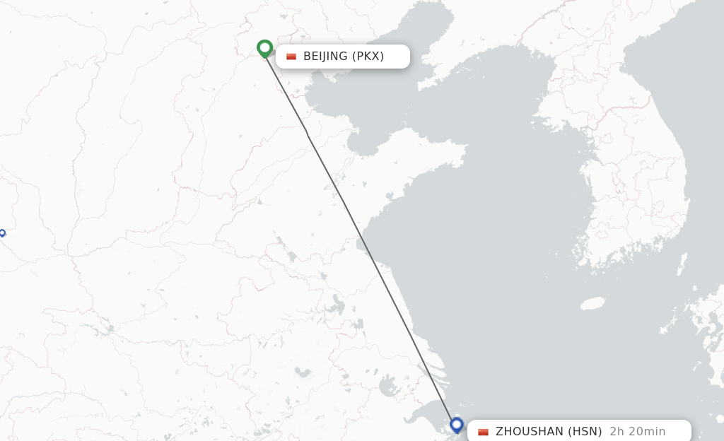 Flights from Beijing to Zhoushan route map