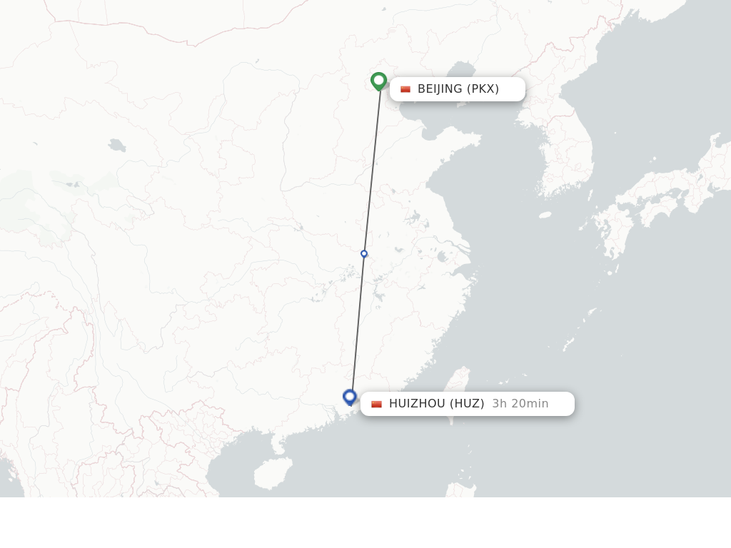 Flights from Beijing to Huizhou route map