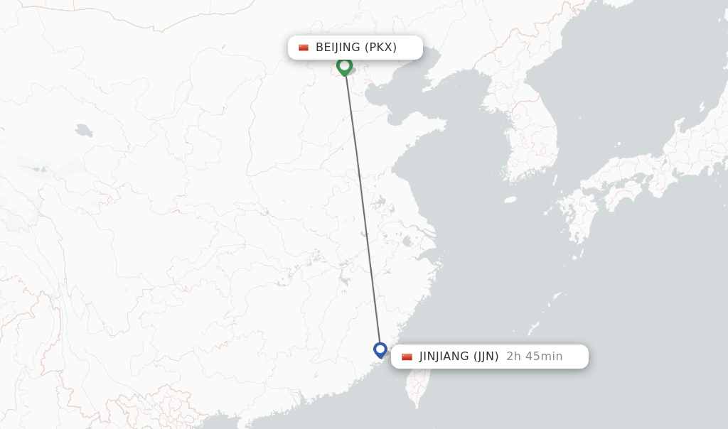 Flights from Beijing to Jinjiang route map