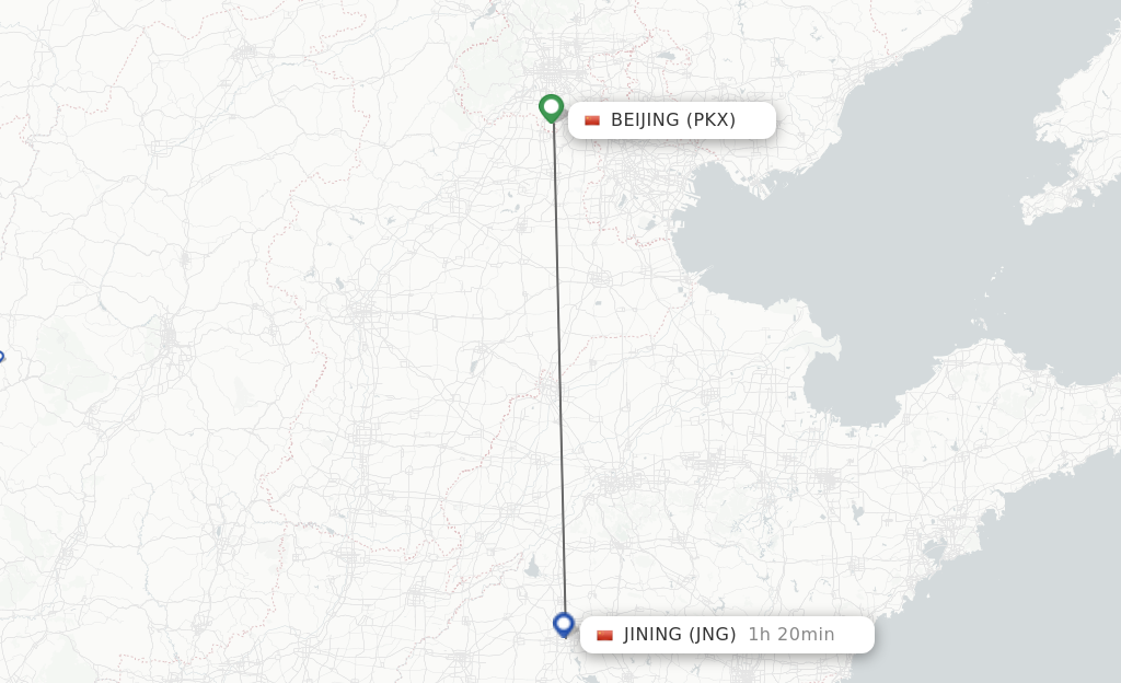 Flights from Beijing to Jining route map