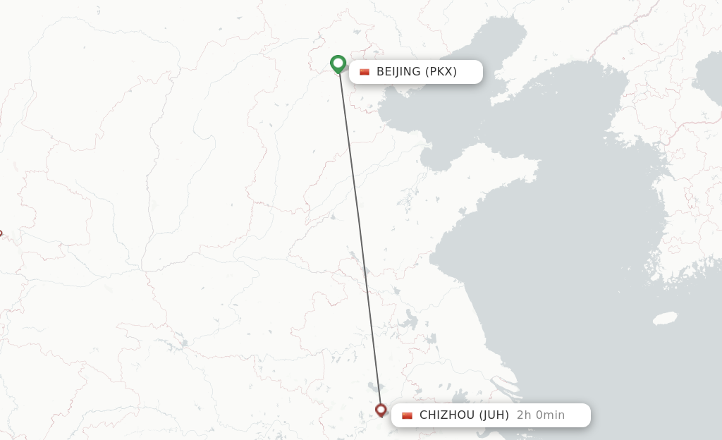 Flights from Beijing to Chizhou route map