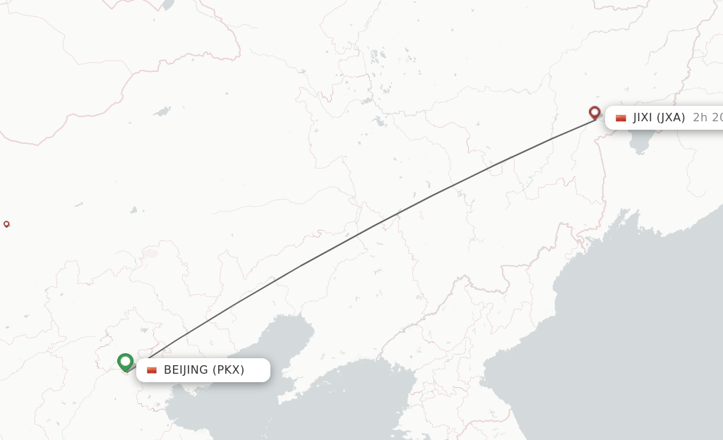 Flights from Beijing to Jixi route map