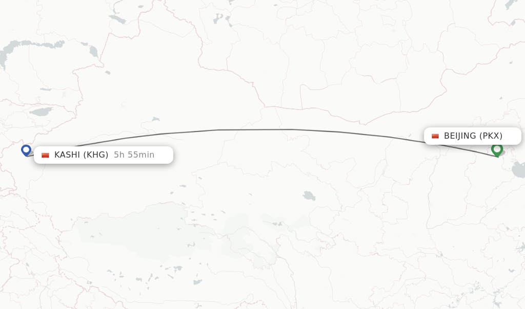 Flights from Beijing to Kashi route map