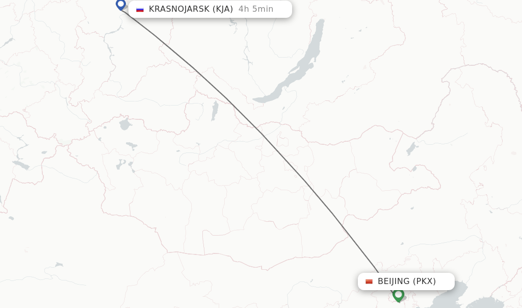 Flights from Krasnojarsk to Beijing route map