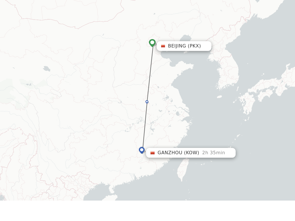 Flights from Beijing to Ganzhou route map