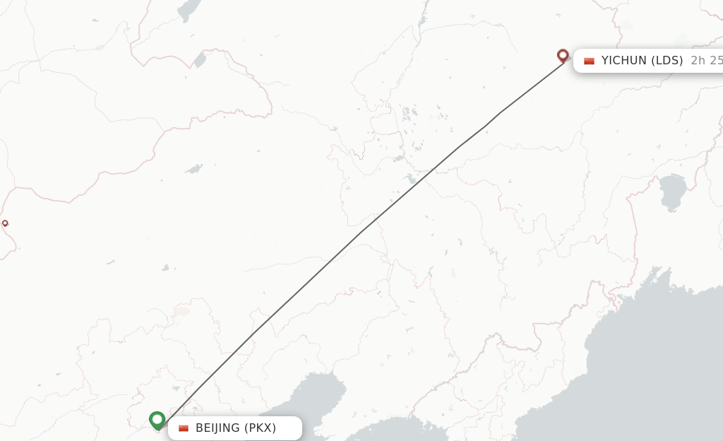 Flights from Beijing to Yichun route map