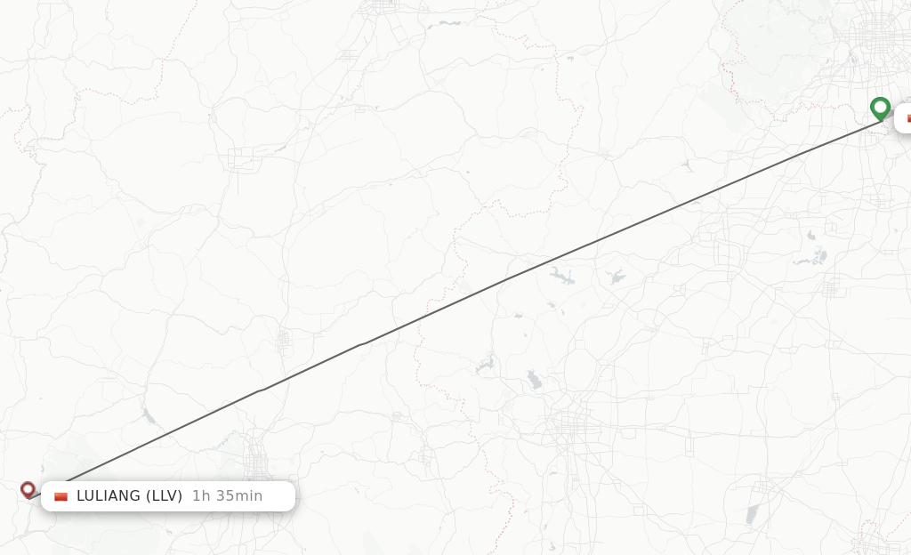 Flights from Beijing to Luliang route map