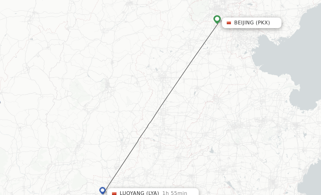Flights from Beijing to Luoyang route map