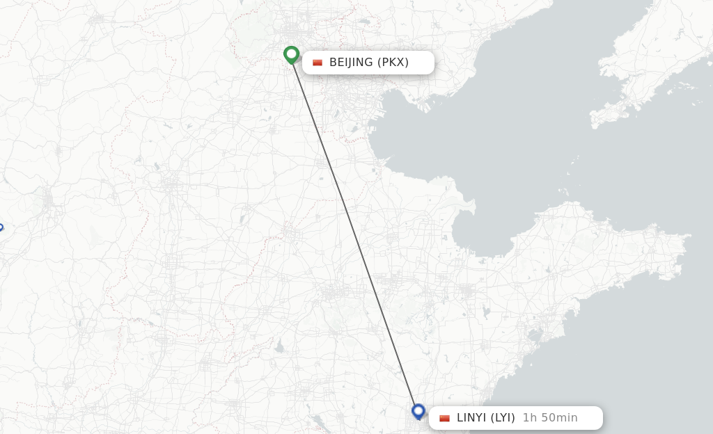 Flights from Beijing to Linyi route map