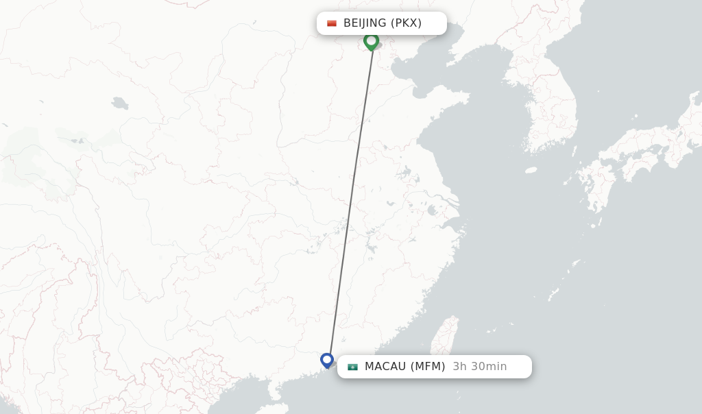 Flights from Macau to Beijing route map