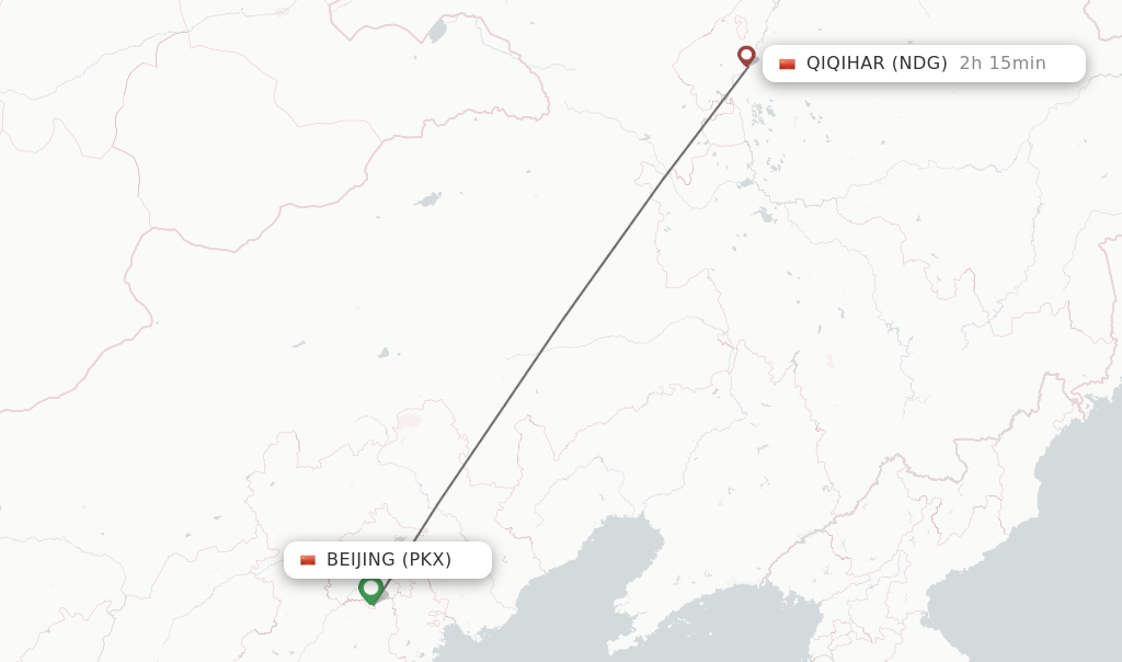 Flights from Beijing to Qiqihar route map