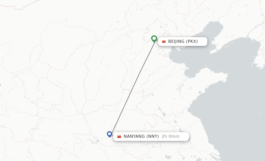 Flights from Beijing to Nanyang route map
