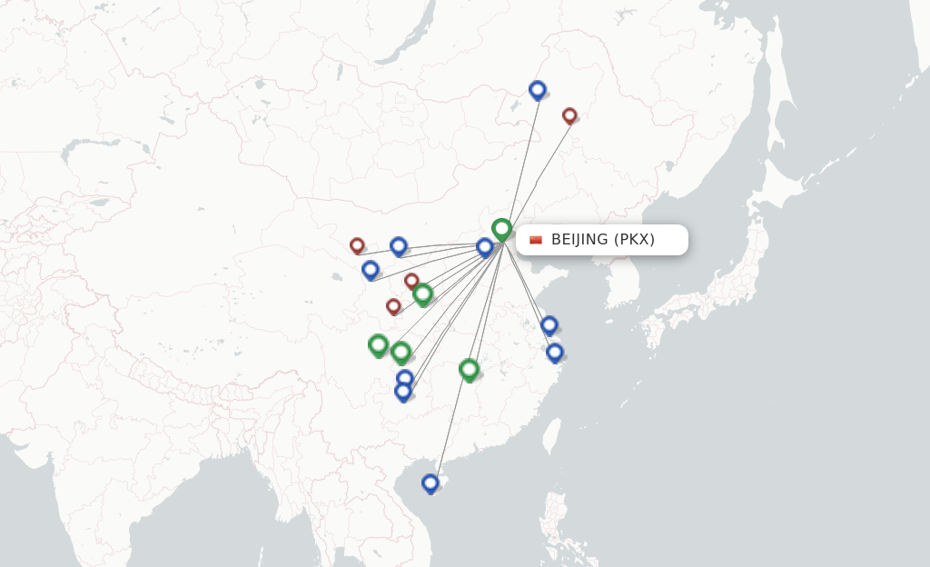 Route map with flights from Beijing with Hebei Airlines