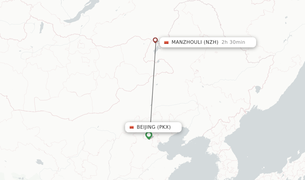 Flights from Beijing to Manzhouli route map