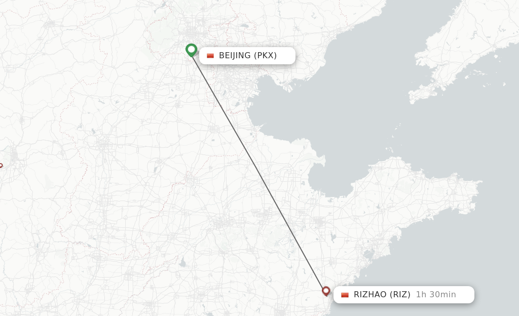 Flights from Beijing to Rizhao route map