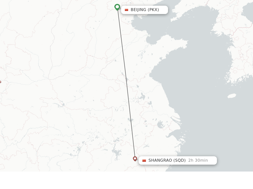 Flights from Beijing to Shangrao route map
