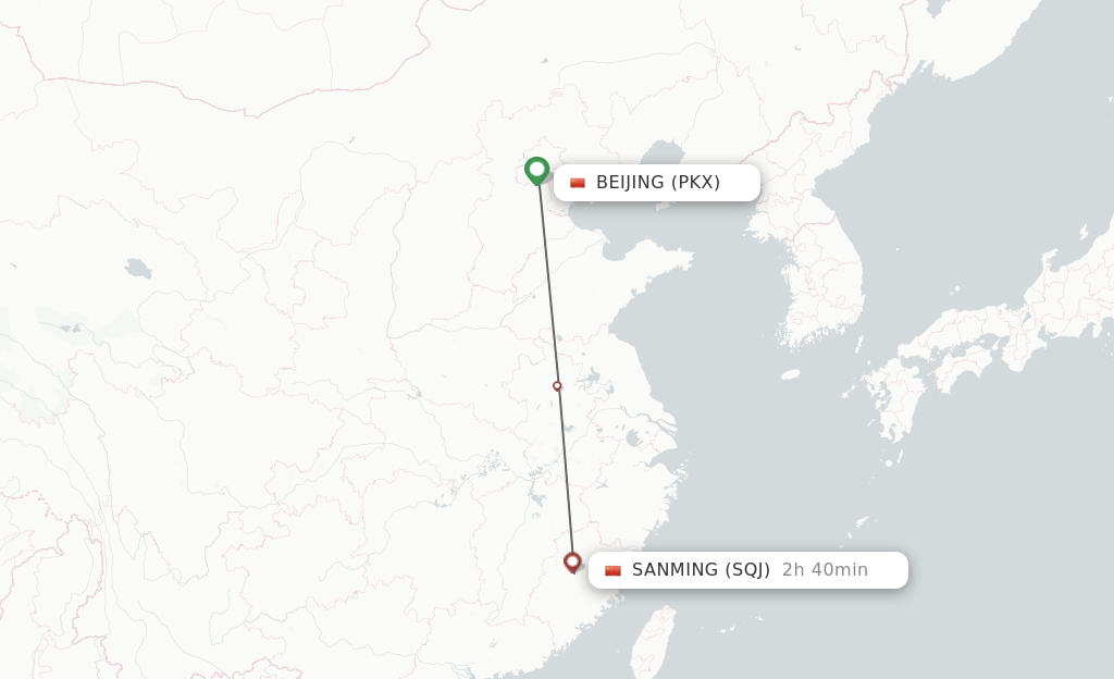 Flights from Beijing to Sanming route map