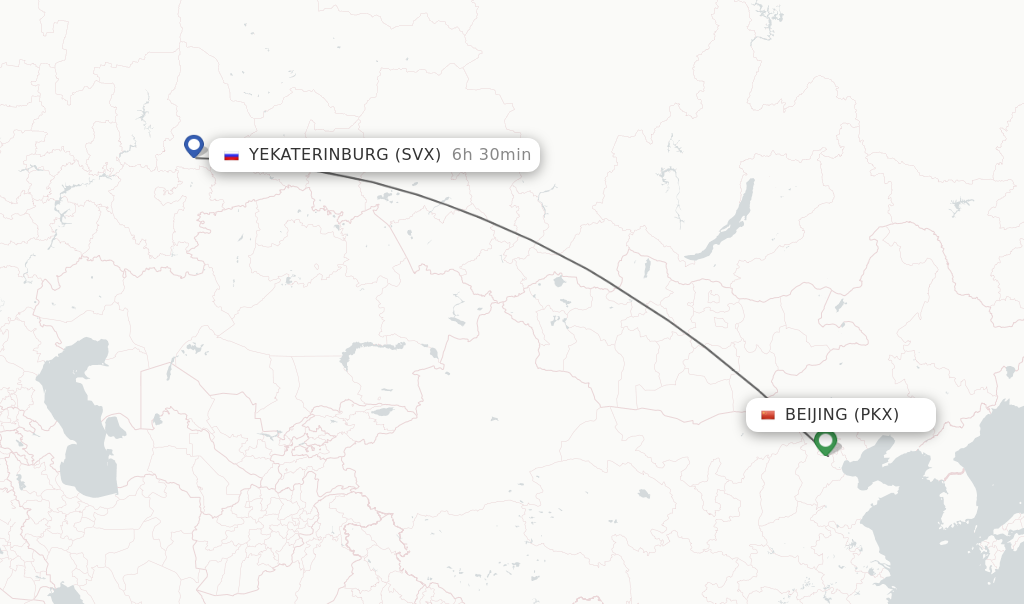 Flights from Yekaterinburg to Beijing route map