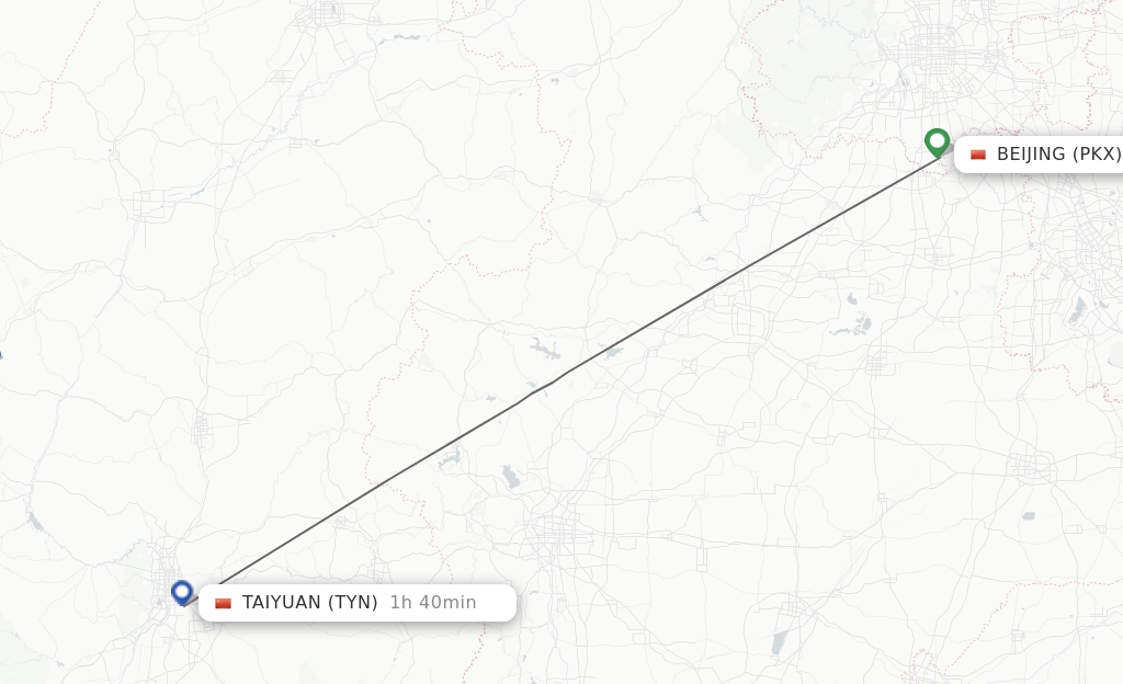 Flights from Beijing to Taiyuan route map