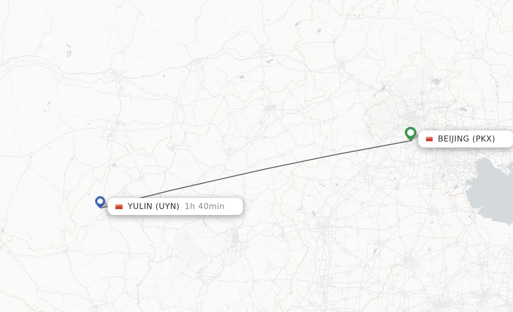 Flights from Beijing to Yulin route map
