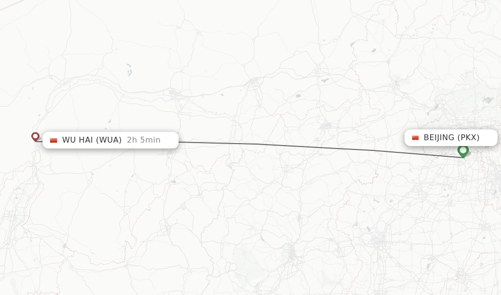 Flights from Beijing to Wu Hai route map